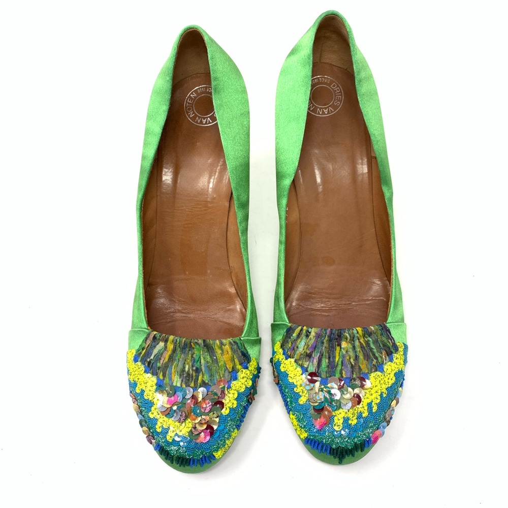 Dries Van Noten Green Multicolor Sequin Fringe Pumps - Picture 6 of 10